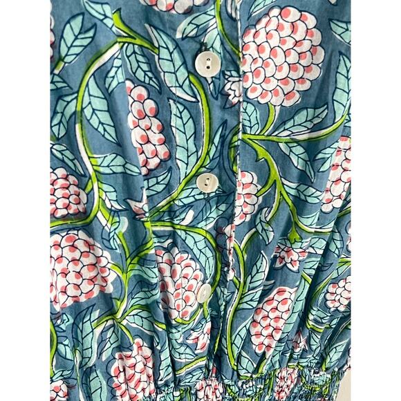 Perry Walker Virginia Floral Flutter Sleeve Smocked Mini Blouson Dress Green 1/S - Picture 5 of 8